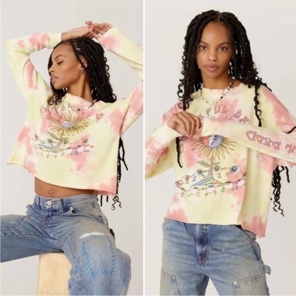 Daydreamer Grateful Dead Sunflower Long Sleeve Cropped Tie Dye Band Tee